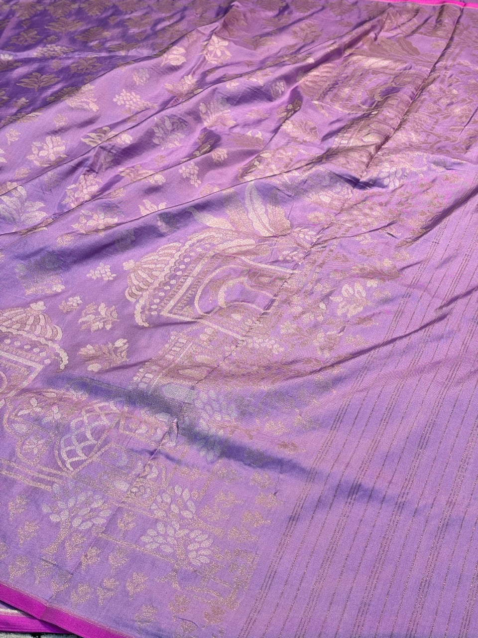 Lavender Silk Jamdani Saree with Zari Weaves