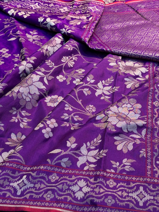 Purple Silk Jamdani Saree with Zari Weaves