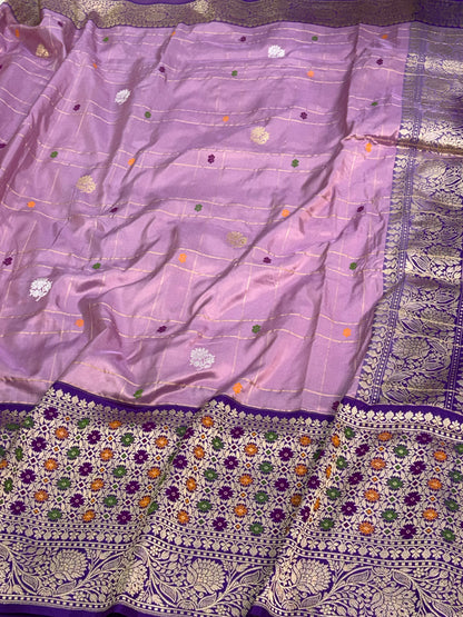 Levender kadhiyal Banarasi  Katan silk with purple border