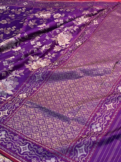 Purple Silk Jamdani Saree with Zari Weaves