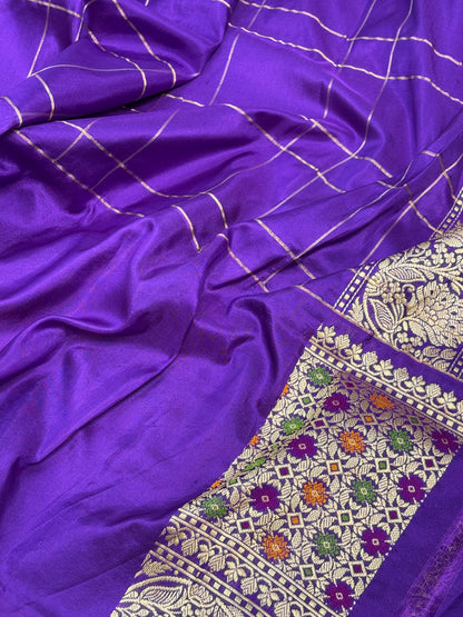 Levender kadhiyal Banarasi  Katan silk with purple border