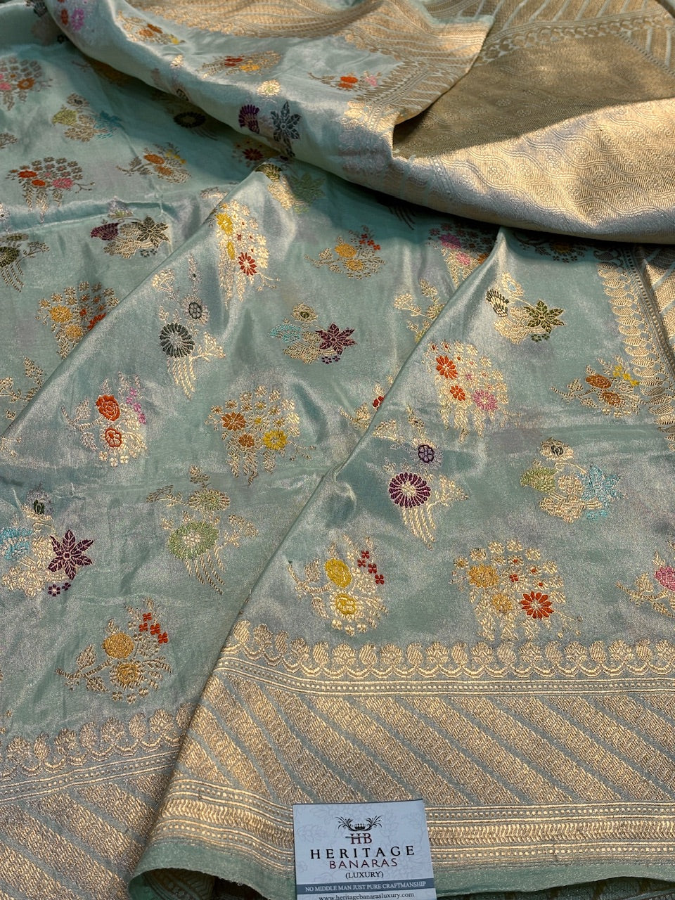 Ice Blue Tissue Banarasi Silk Handwoven Saree