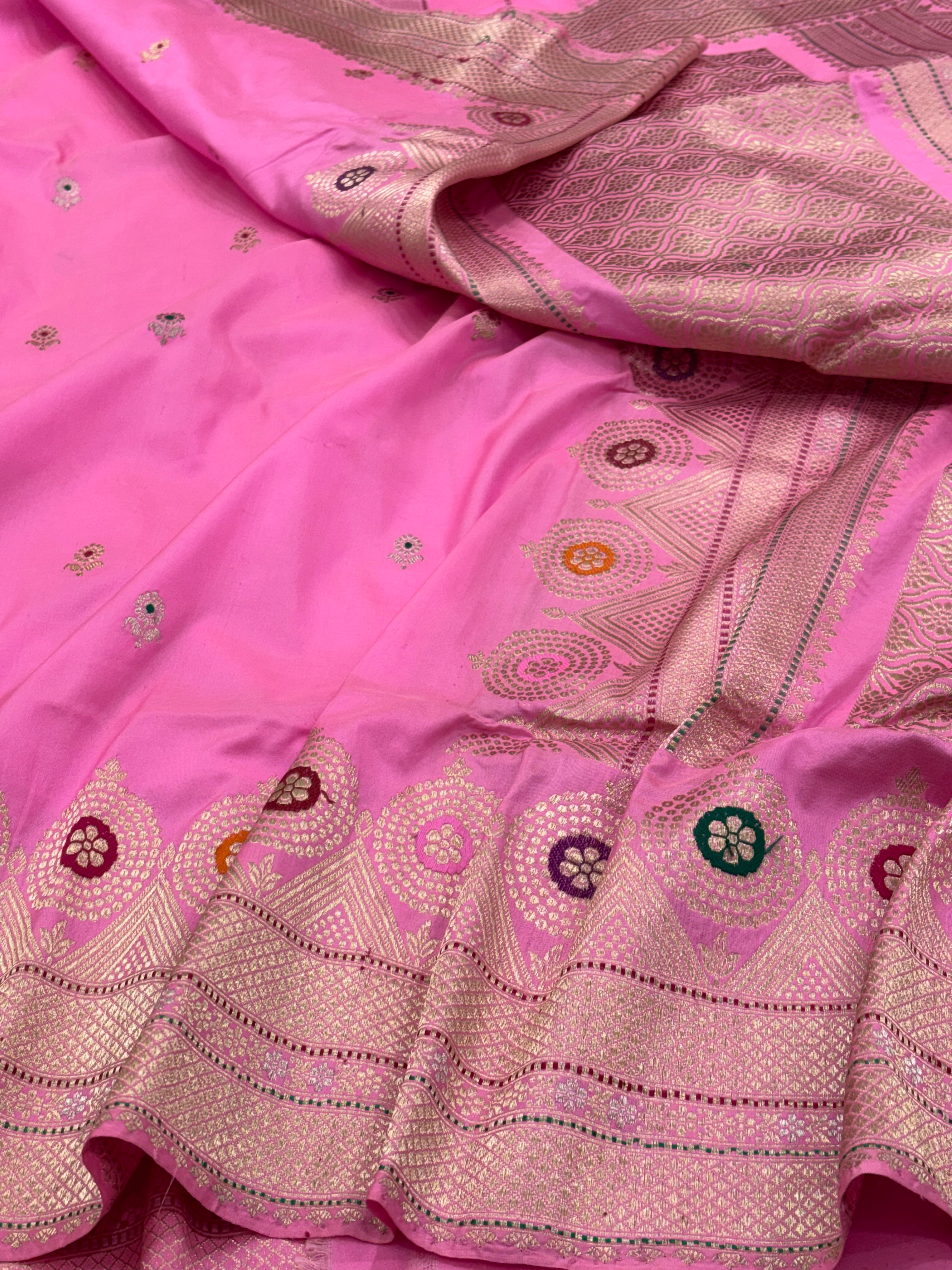 Pink Banarasi Pure Katan Silk Handwoven Saree