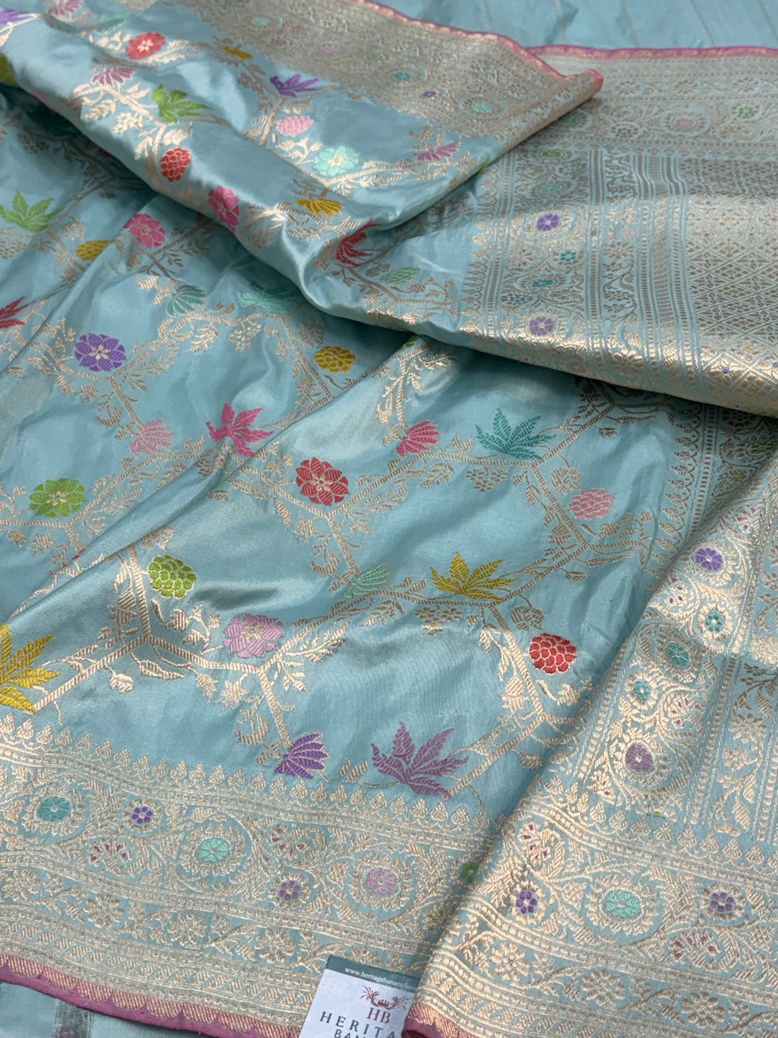 Powder Blue Pure Banarasi Katan Silk Saree