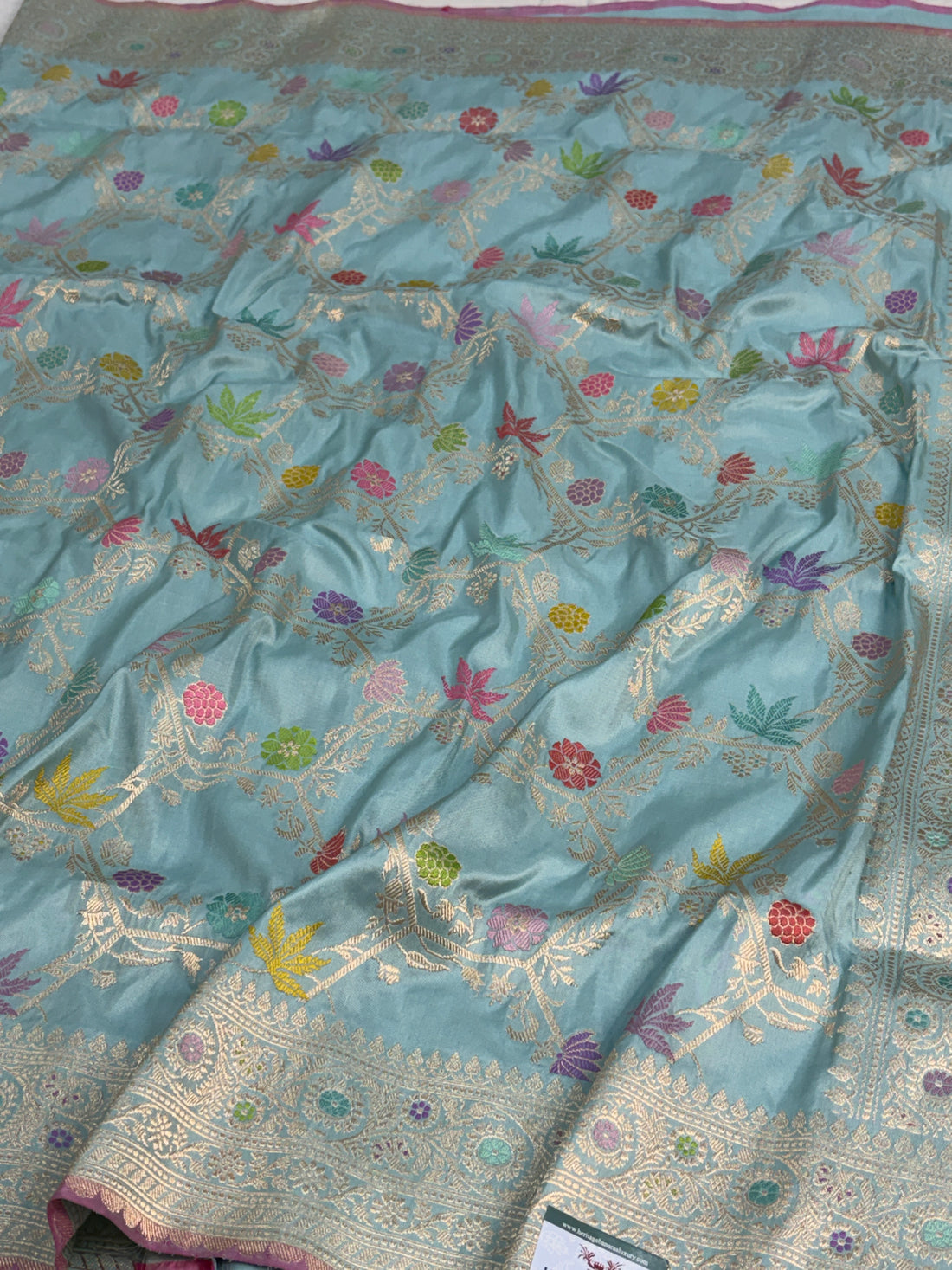 Powder Blue Pure Banarasi Katan Silk Saree