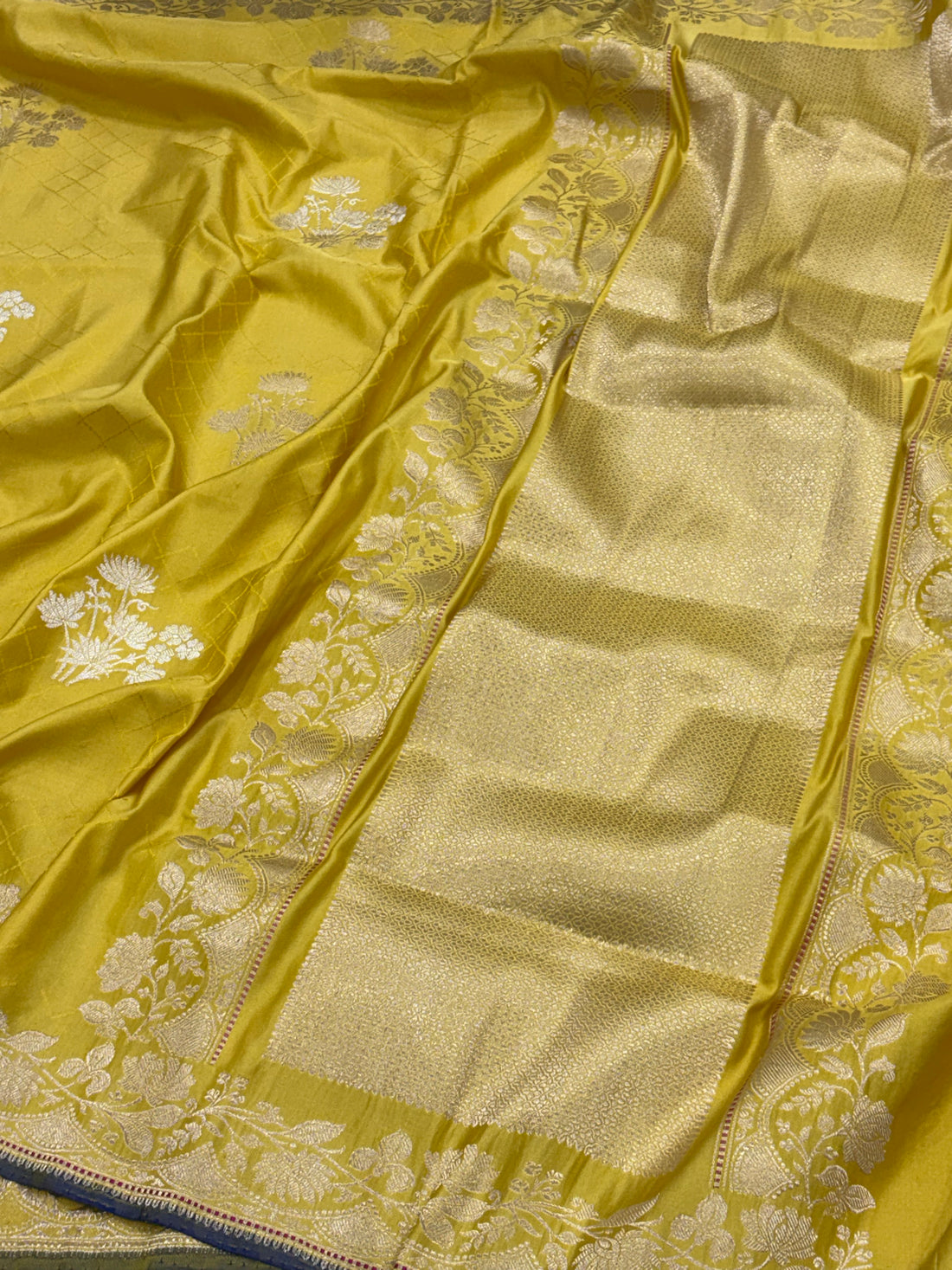 Yellow Banarasi Satin Silk Handwoven Saree