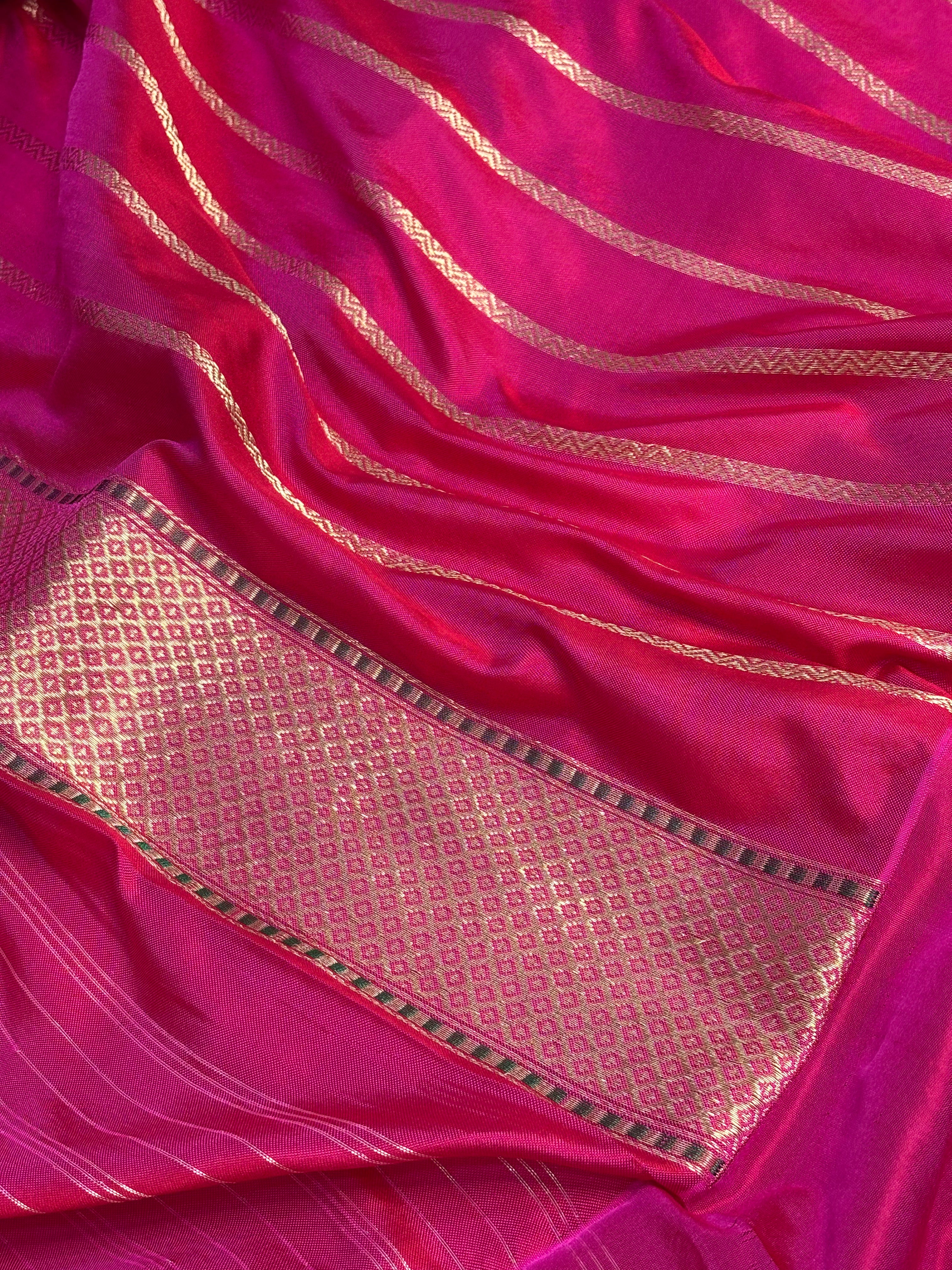 Orange Kora Kadhiyal Banarasi Saree with Pink Katan Silk Border