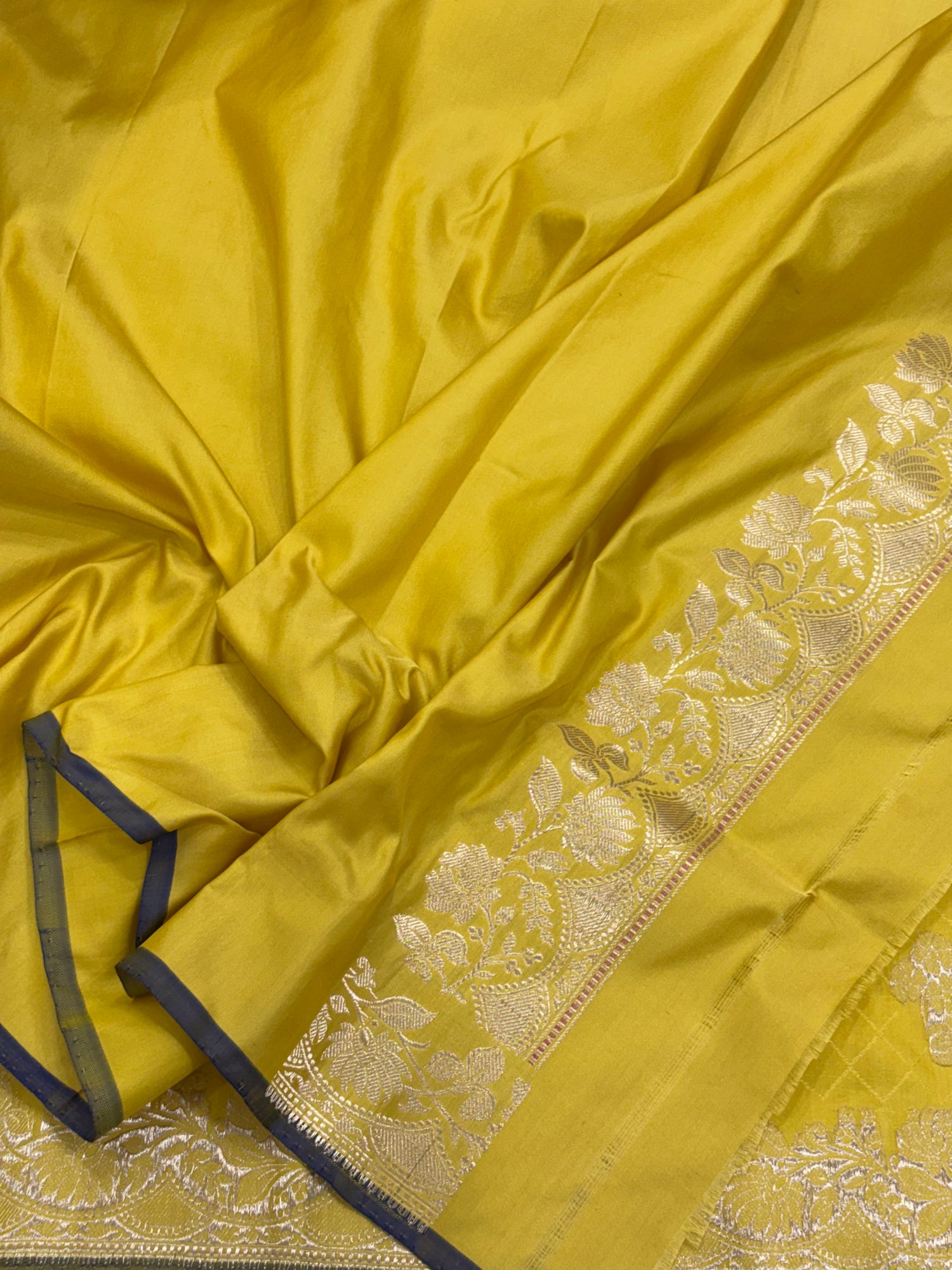 Yellow Banarasi Satin Silk Handwoven Saree