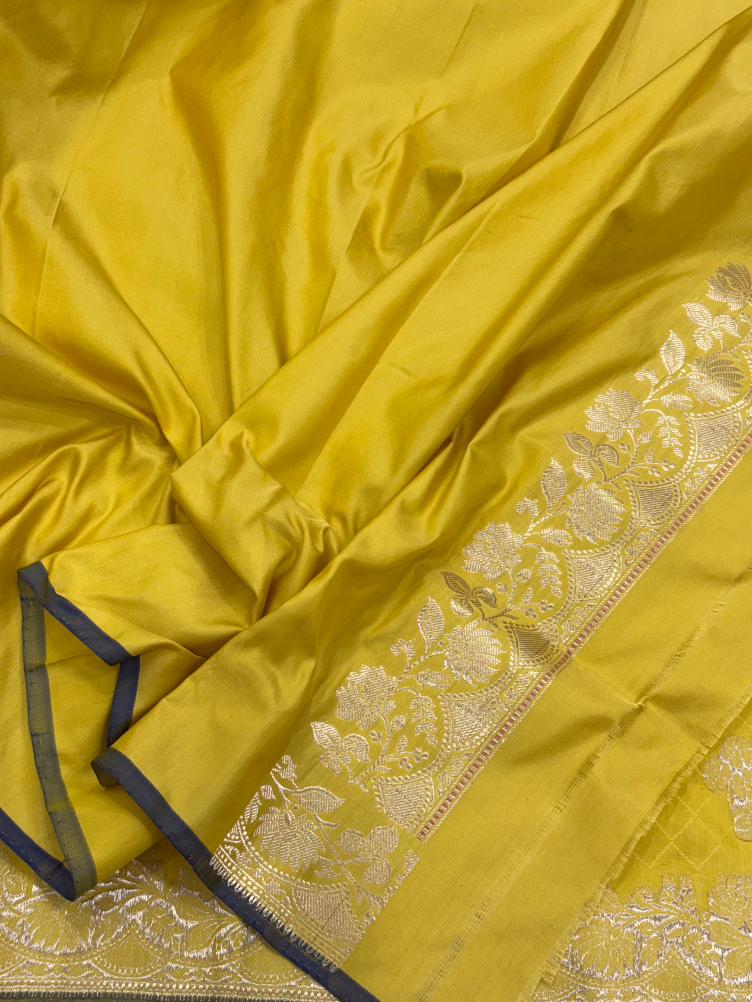 Yellow Banarasi Satin Silk Handwoven Saree