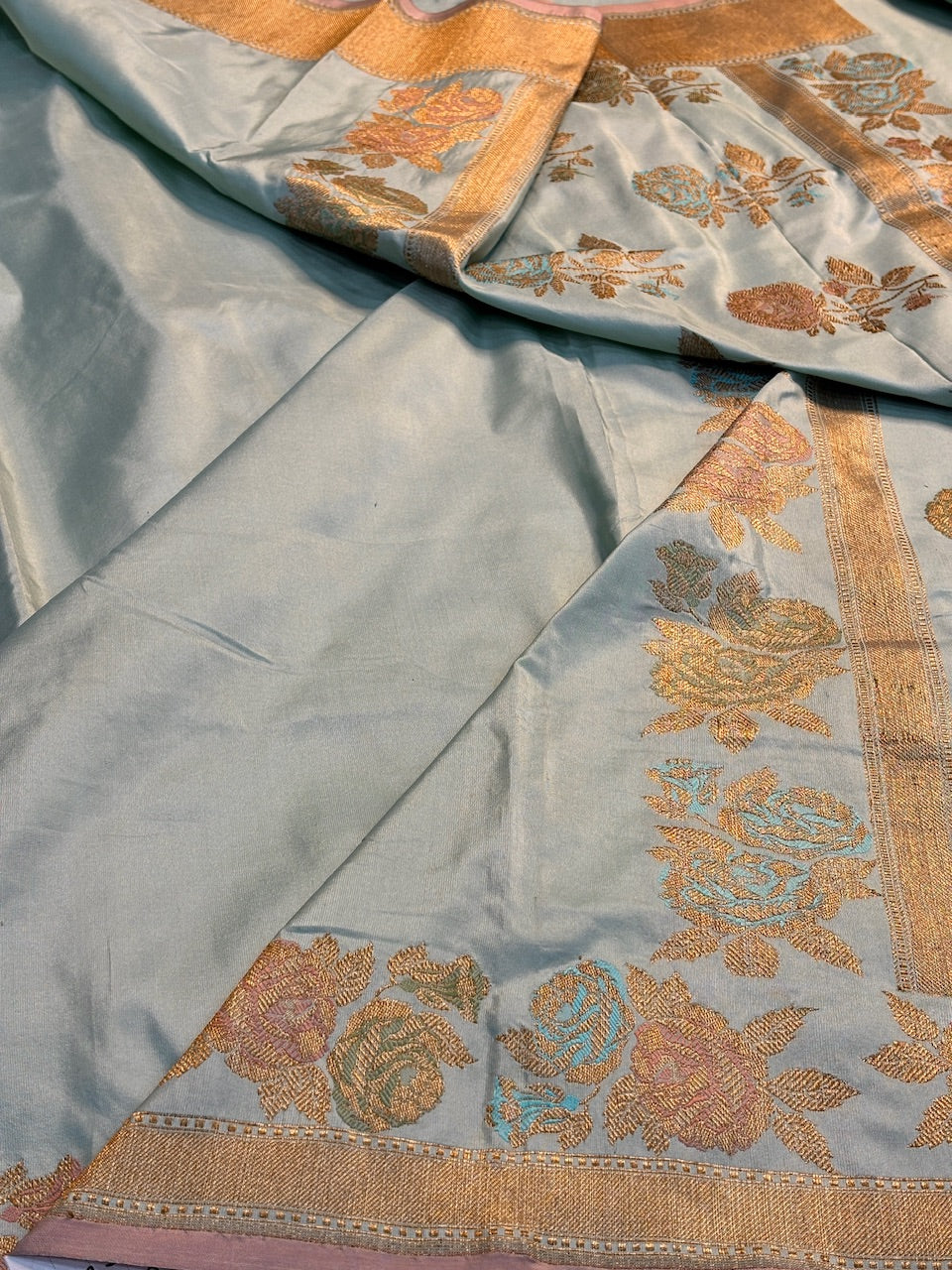 Grey Pure Banarasi Katan Silk handloom Saree