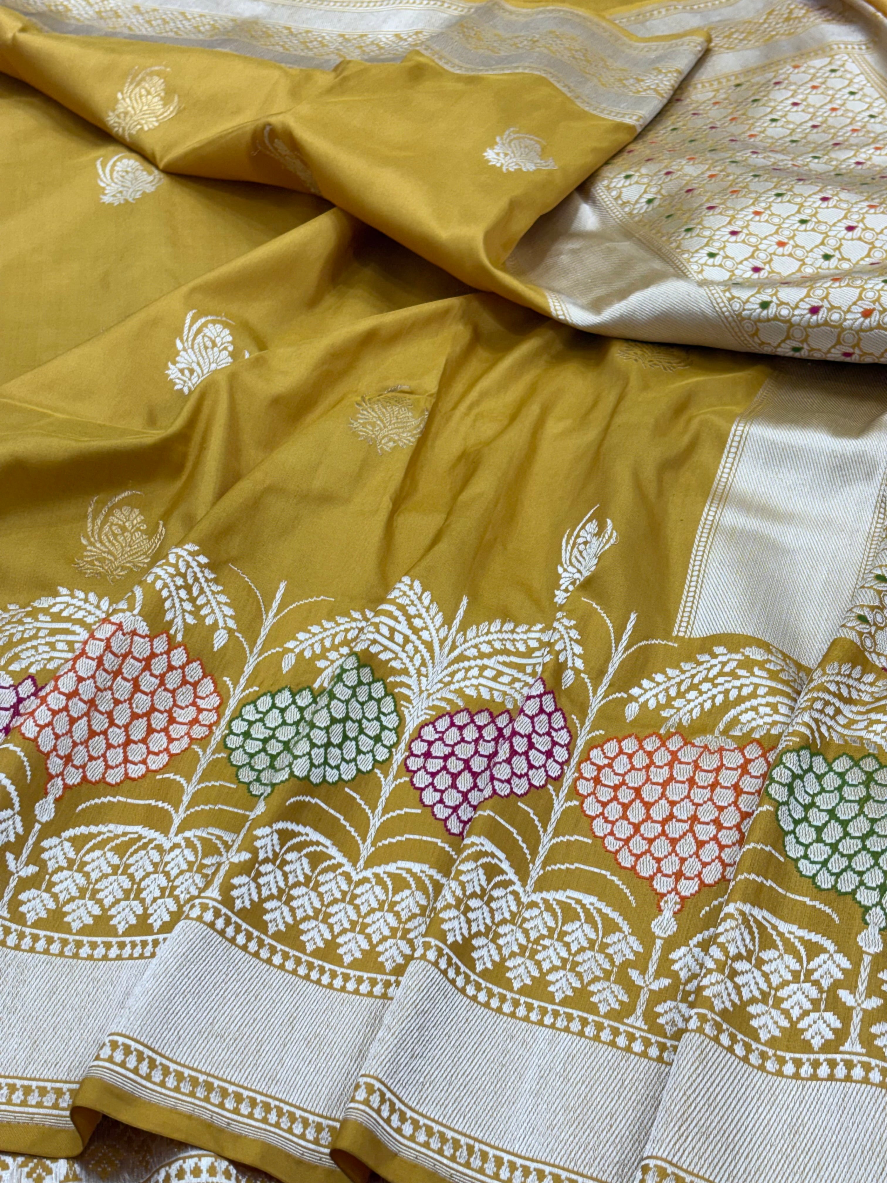 Yellow Pure Banarasi Ektara  Silk Handwoven Saree