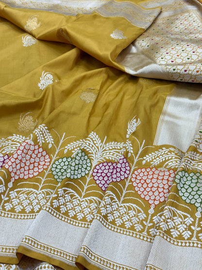 Yellow Pure Banarasi Ektara  Silk Handwoven Saree