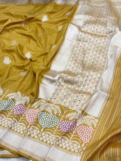 Yellow Pure Banarasi Ektara  Silk Handwoven Saree