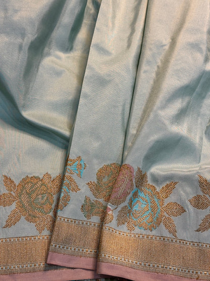 Grey Pure Banarasi Katan Silk handloom Saree