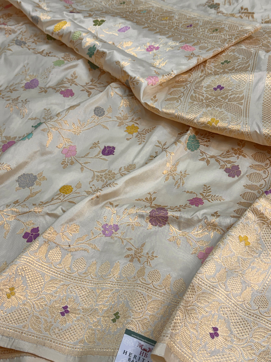 Ivory Pure Banarasi Katan Silk Saree