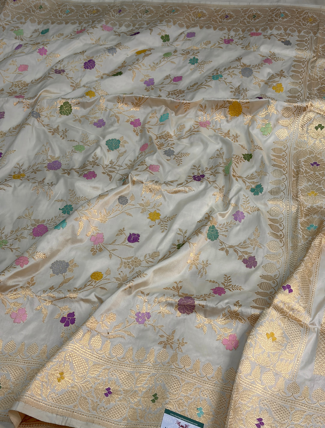 Ivory Pure Banarasi Katan Silk Saree