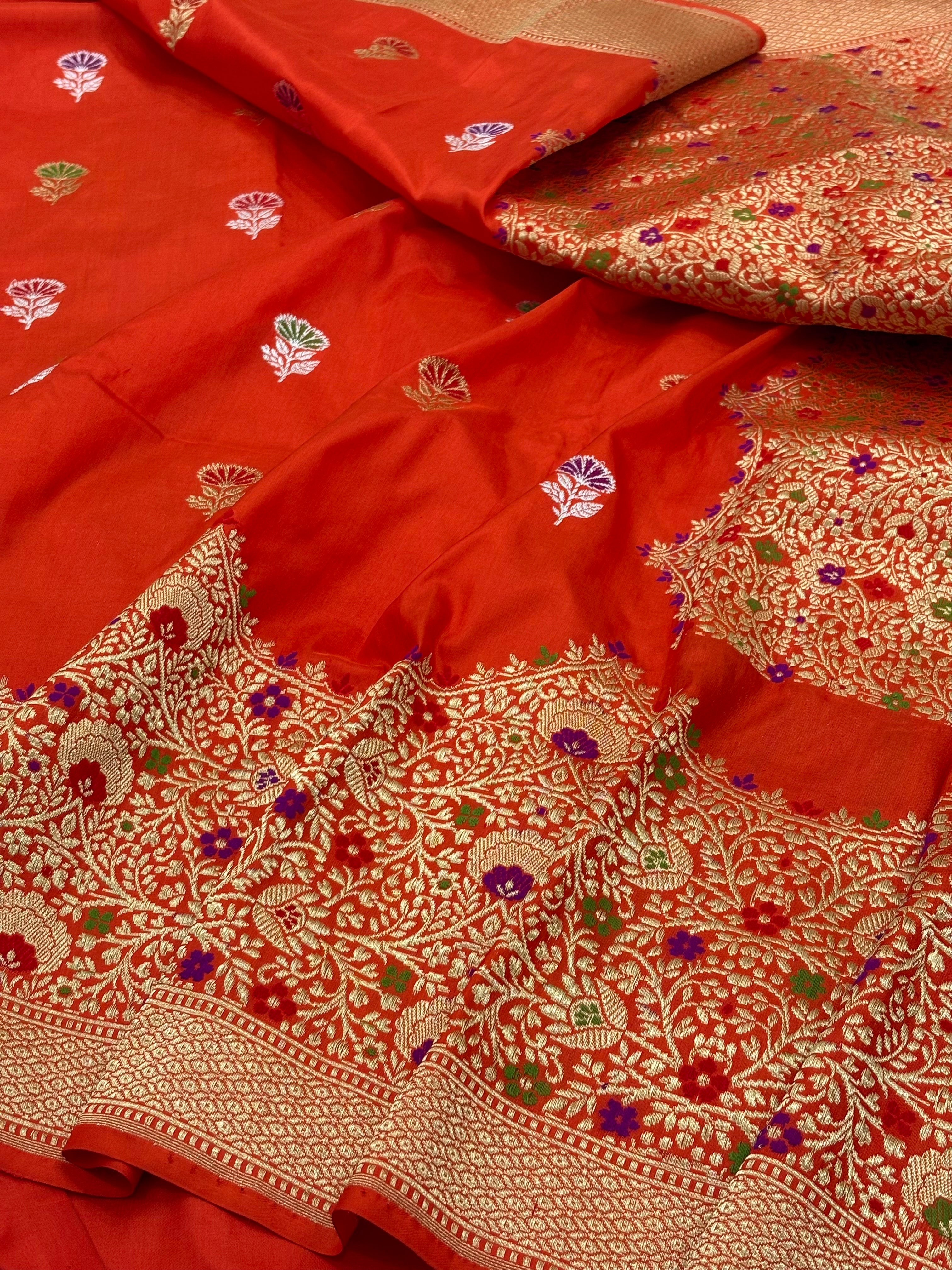 Orange Banarasi Pure Katan Silk Handwoven Saree