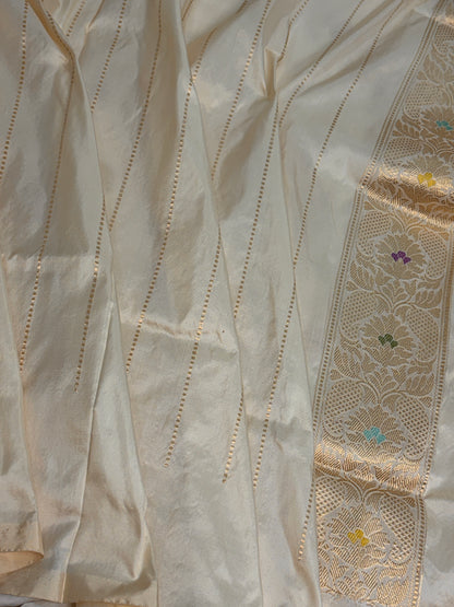 Ivory Pure Banarasi Katan Silk Saree