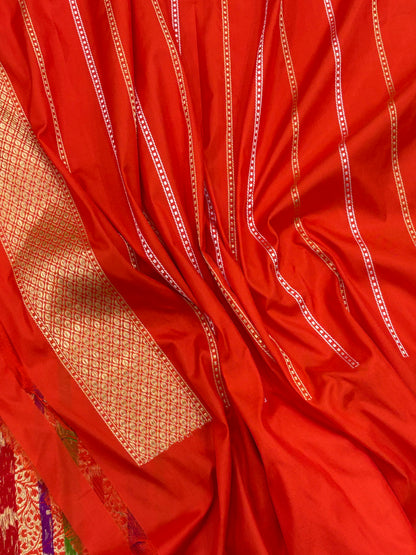 Orange Banarasi Pure Katan Silk Handwoven Saree