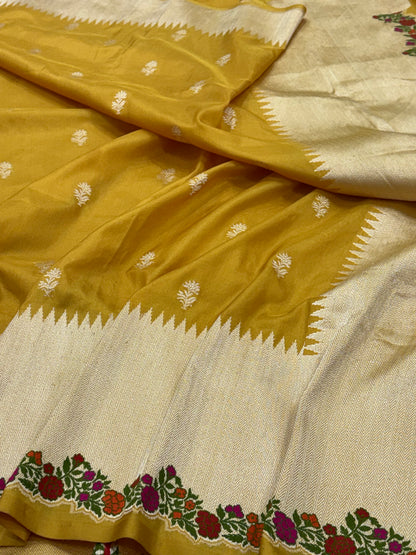 Yellow Pure Banarasi Ektara  Silk Handwoven Saree