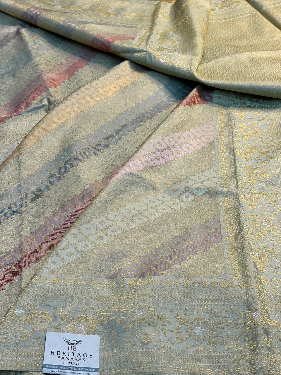 Sage Gold Pure Banarasi Rangkaat Silk handloom Saree