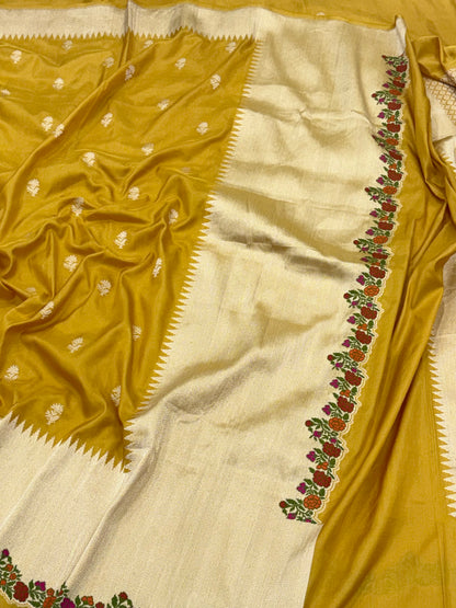 Yellow Pure Banarasi Ektara  Silk Handwoven Saree