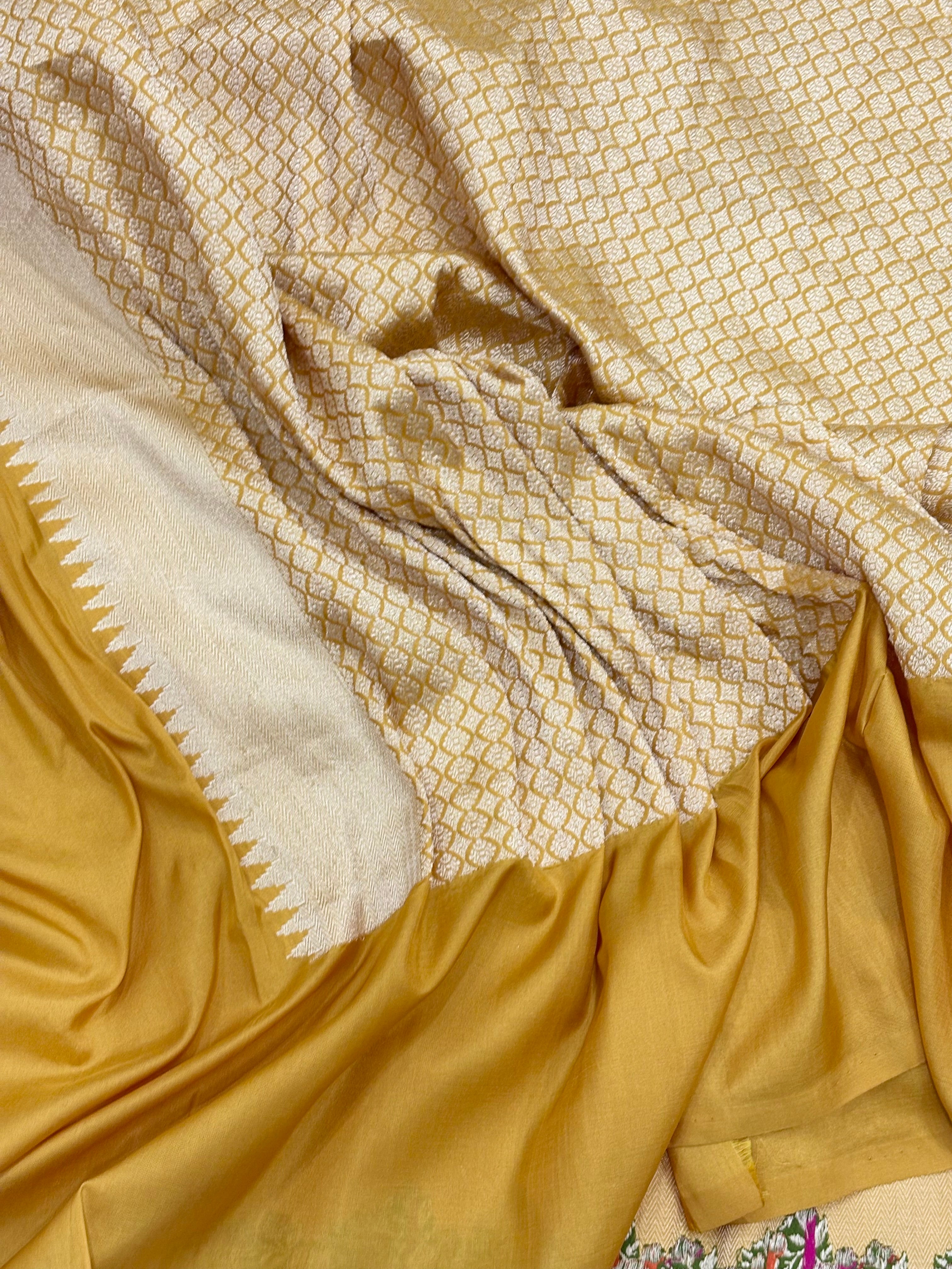 Yellow Pure Banarasi Ektara  Silk Handwoven Saree