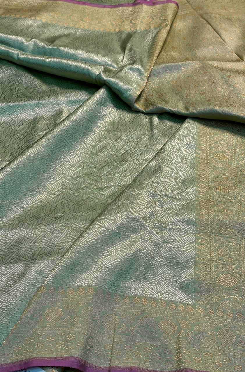 Pista Green Pure Banarasi  Handloom Brocade Silk Saree