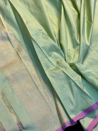 Pista Green Pure Banarasi  Handloom Brocade Silk Saree