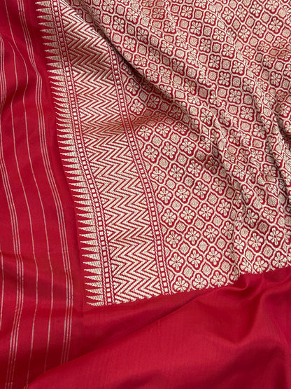 Ivory Pure Banarasi Ektara  Silk Handwoven Saree