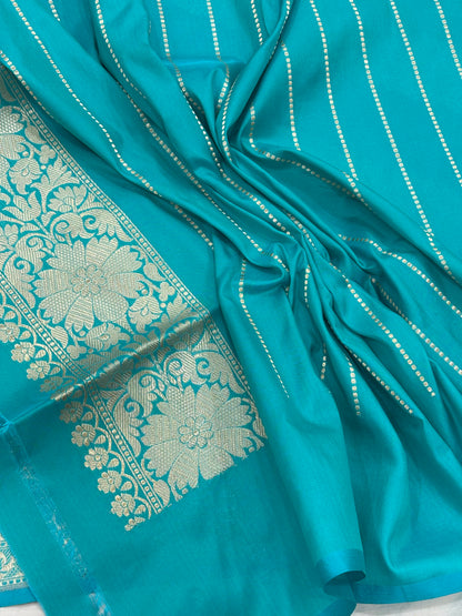 Emerald Teal Banarasi Pure Katan Silk Rangkaat Handwoven Saree