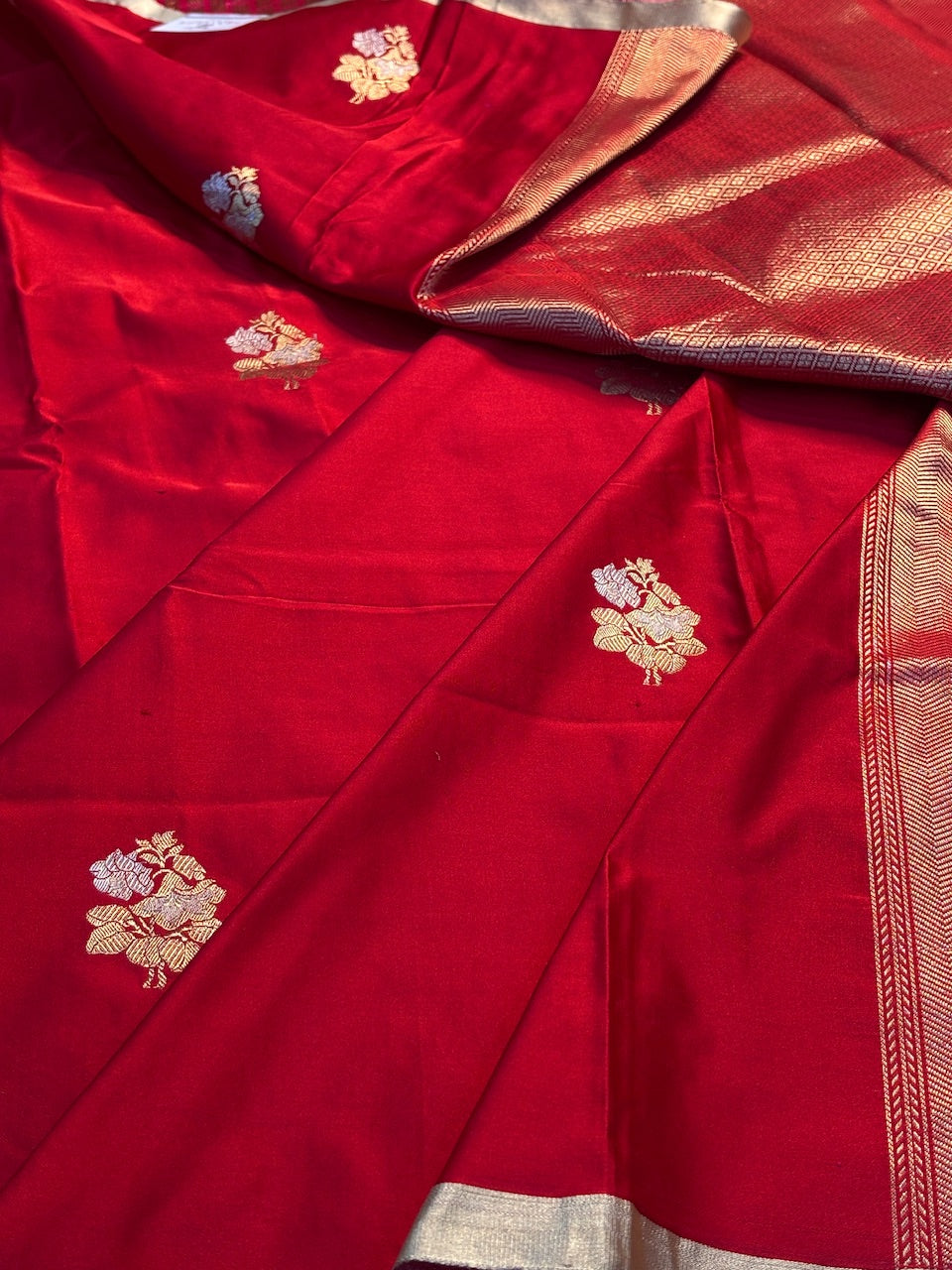 Red Satin Mashru Silk Banarasi Handwoven Saree