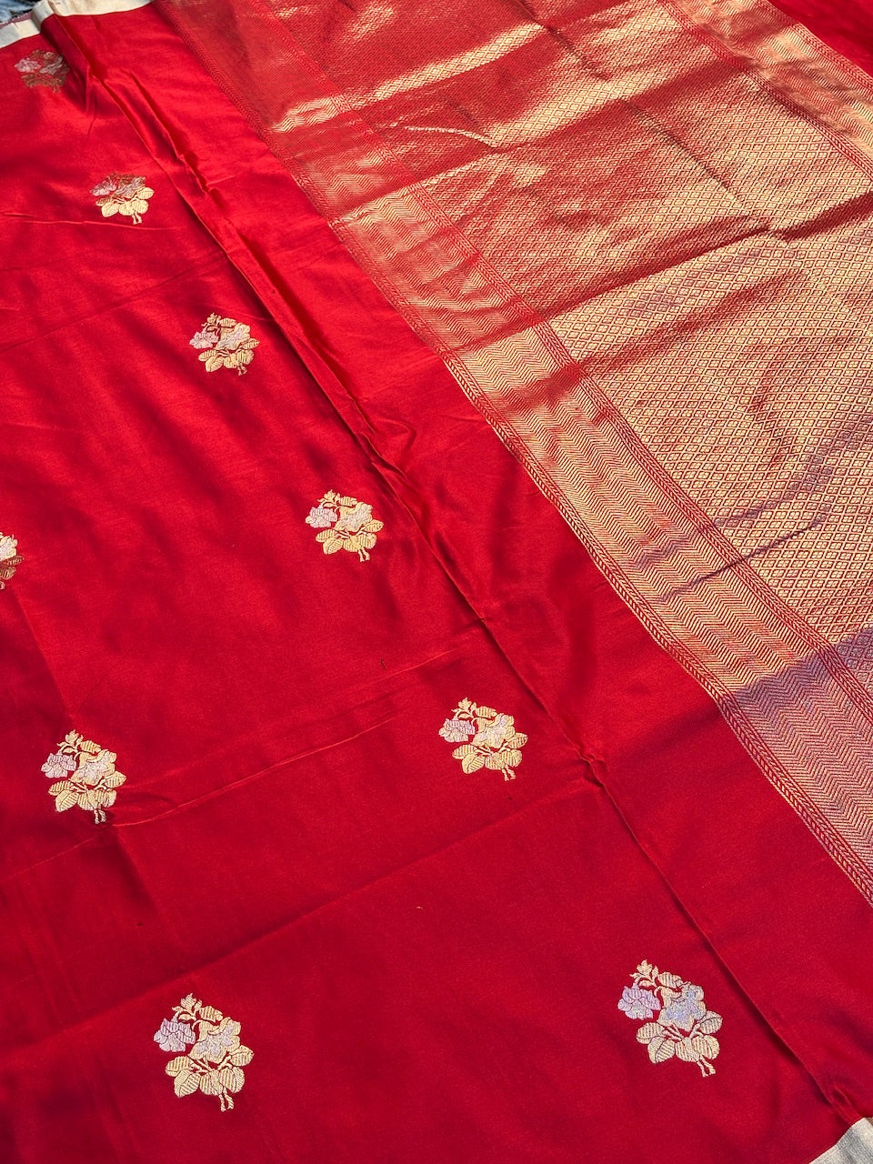 Red Satin Mashru Silk Banarasi Handwoven Saree