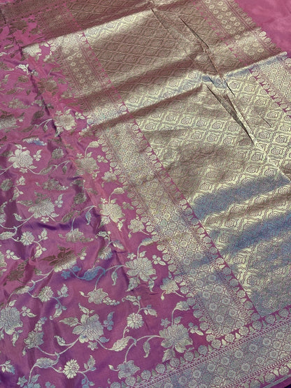 Pink Pure Banarasi Katan Silk Saree
