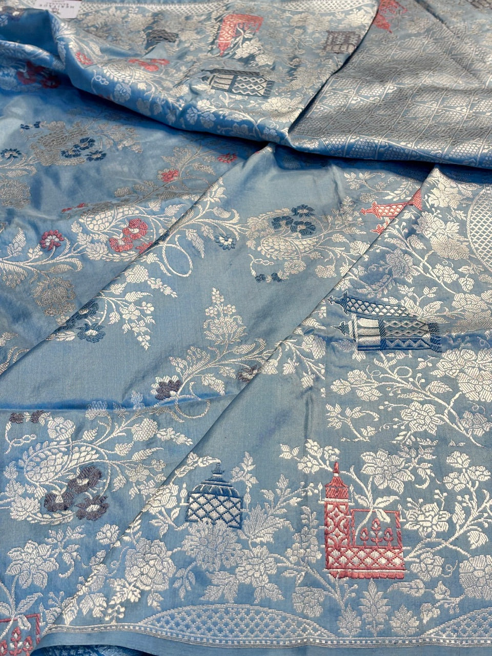 Powder Blue Pure Banarasi Katan Silk Saree