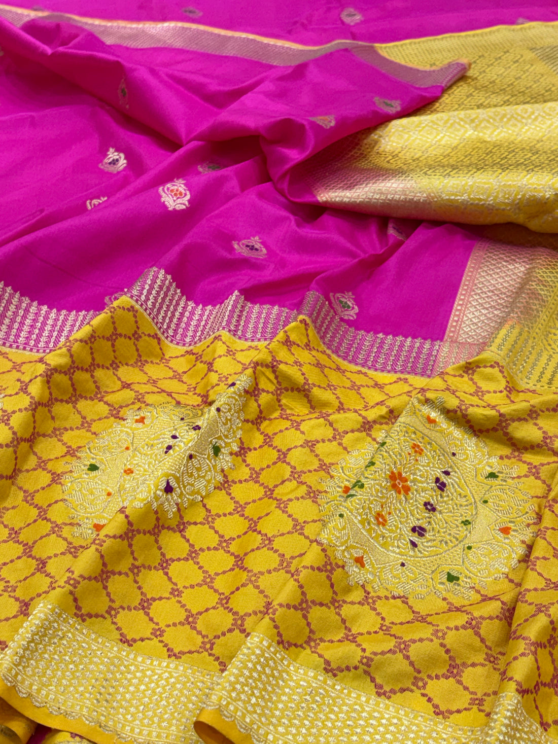 Hot Pink Pure Banarasi Ektara  Silk Handwoven Saree