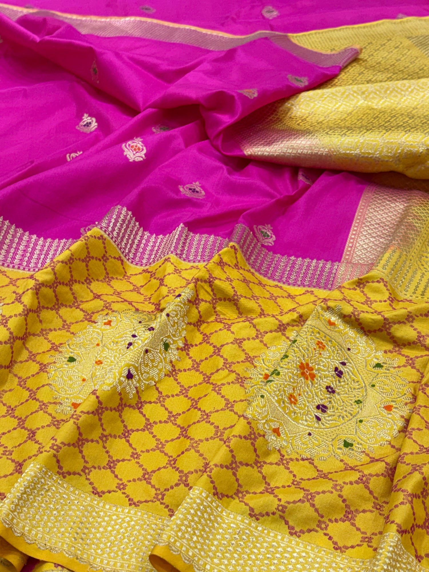 Hot Pink Pure Banarasi Ektara  Silk Handwoven Saree