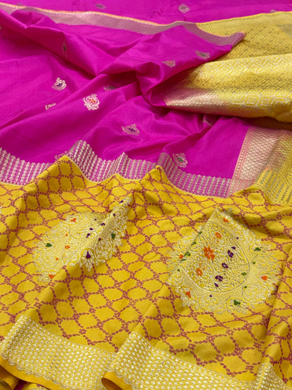 Hot Pink Pure Banarasi Ektara  Silk Handwoven Saree