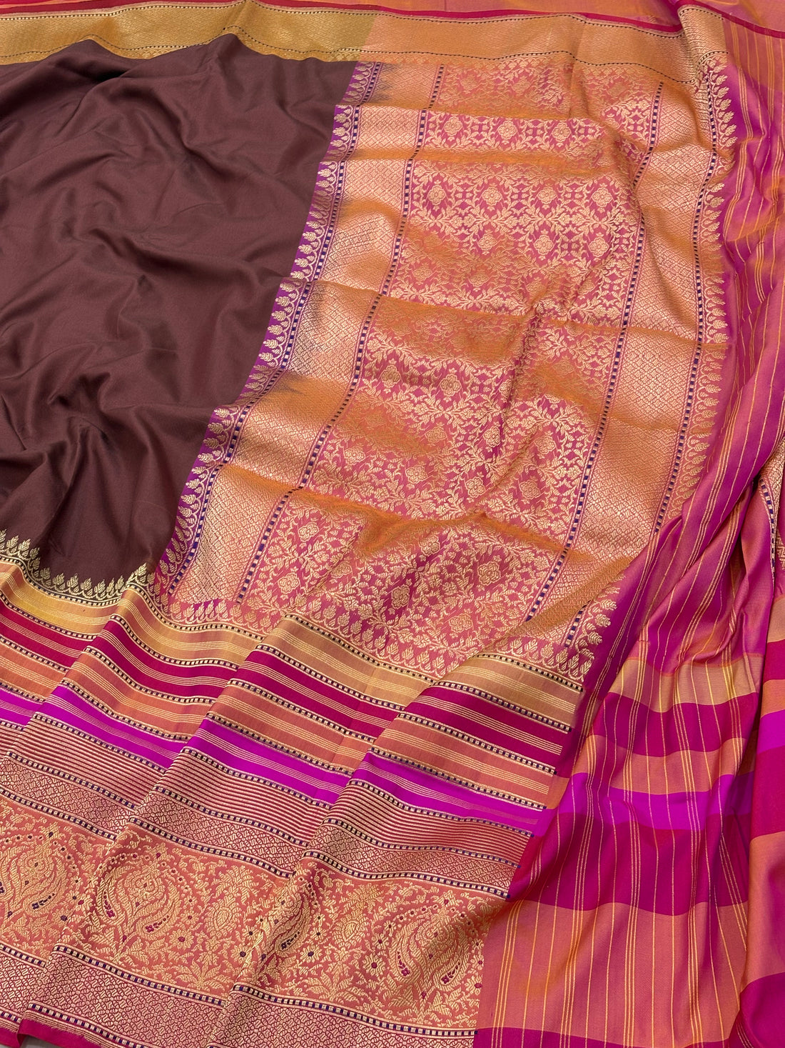 Brown Pure Banarasi Ektara  Silk Handwoven Saree