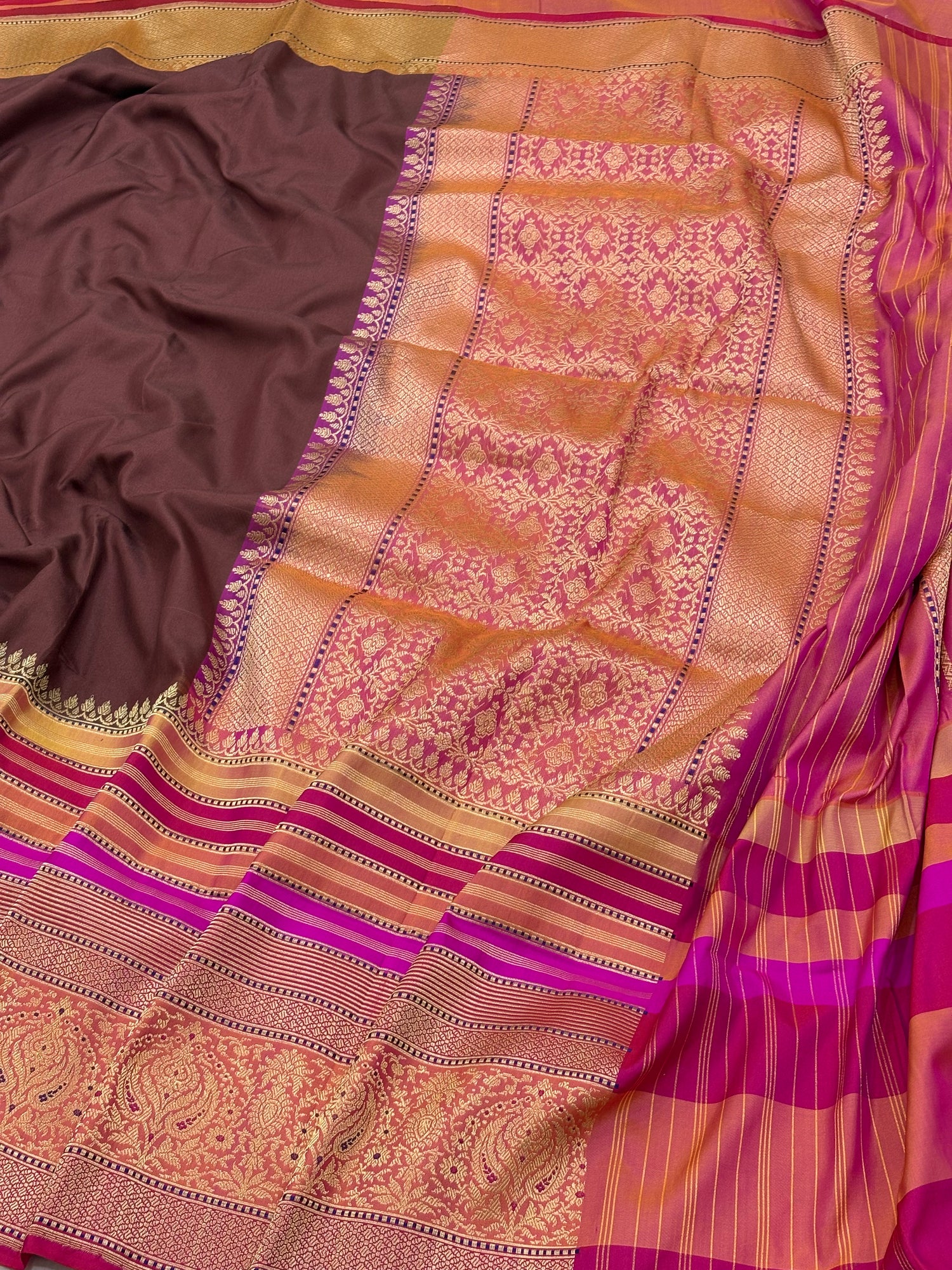 Brown Pure Banarasi Ektara  Silk Handwoven Saree