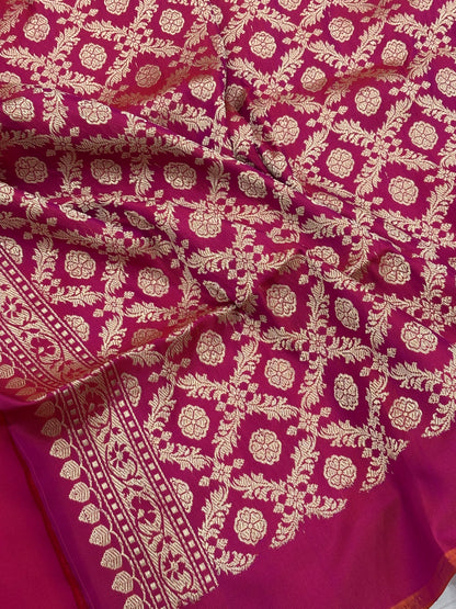 Apple Red  Pure Banarasi Ektara  Silk Handwoven Saree