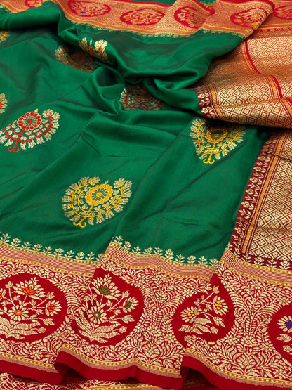Bottle Green Pure Banarasi Ektara  Silk Handwoven Saree
