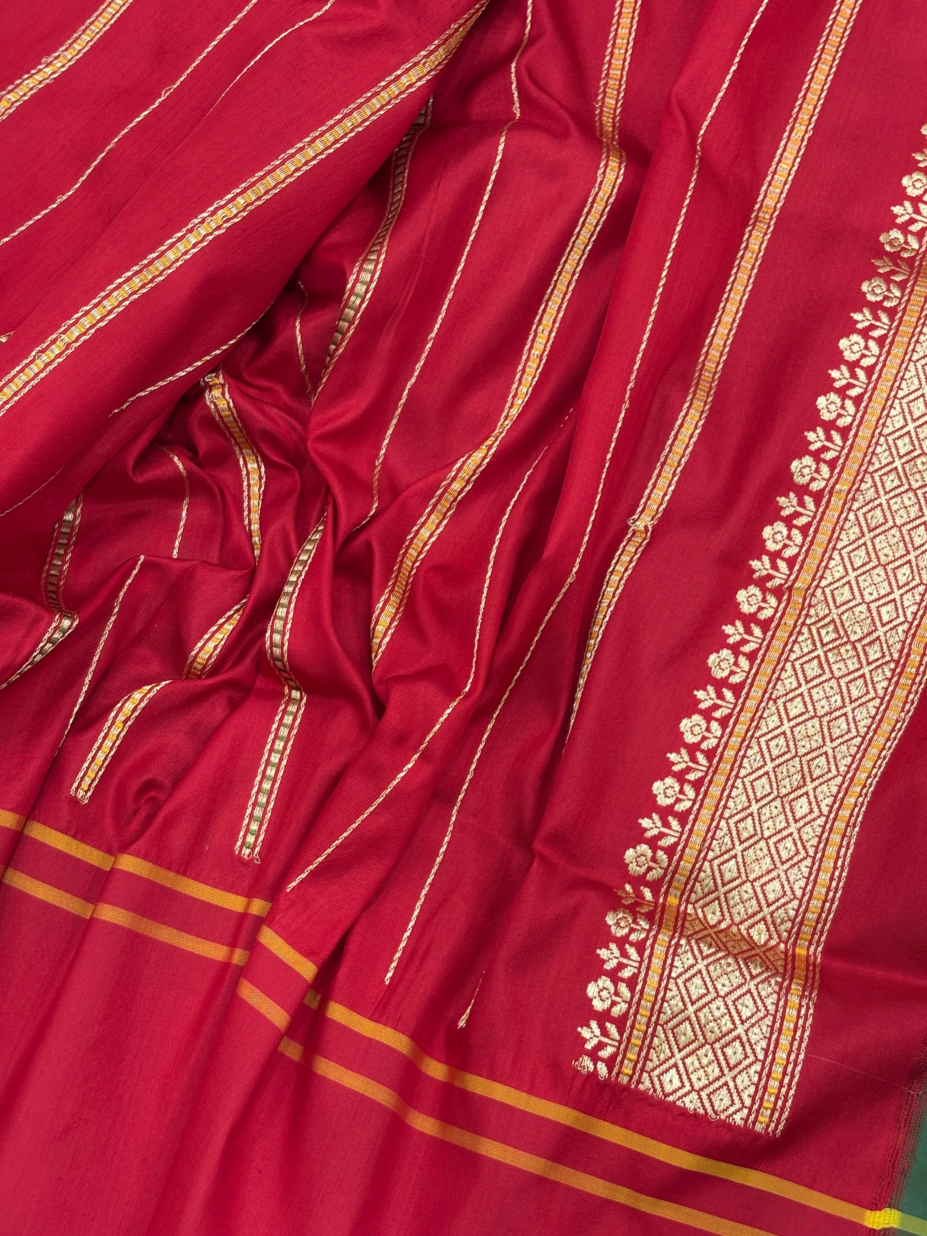 Bottle Green Pure Banarasi Ektara  Silk Handwoven Saree