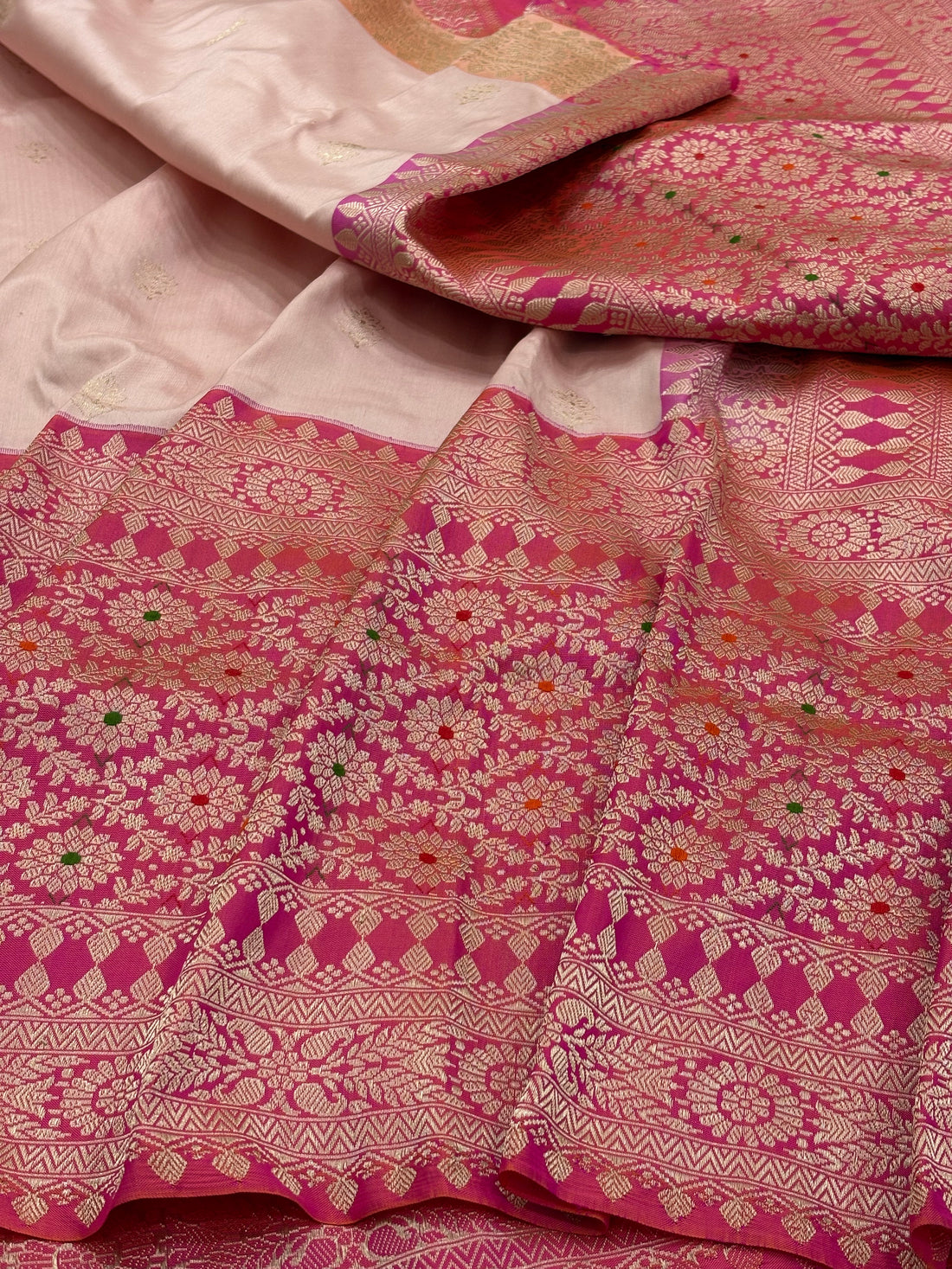 Peach Pure Banarasi Ektara  Silk Handwoven Saree