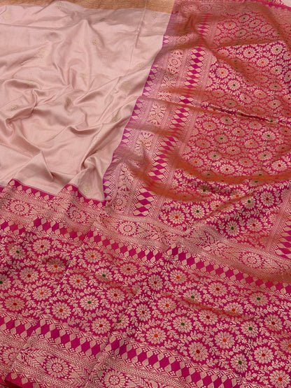 Peach Pure Banarasi Ektara  Silk Handwoven Saree