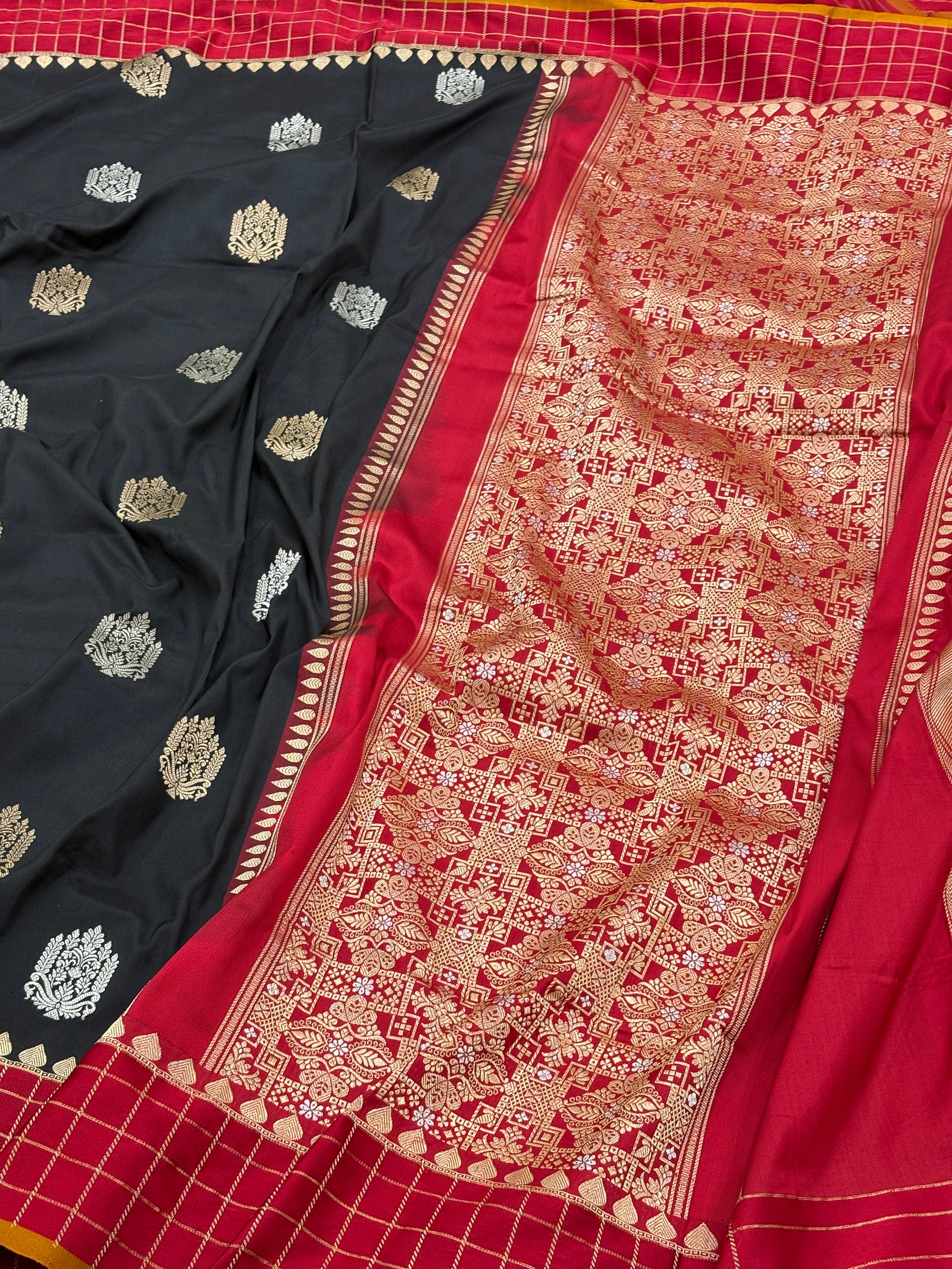 Black Banarasi Pure Katan Silk Handwoven Saree