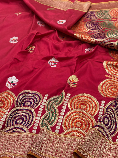 Red Banarasi Pure Katan Silk Handwoven Saree