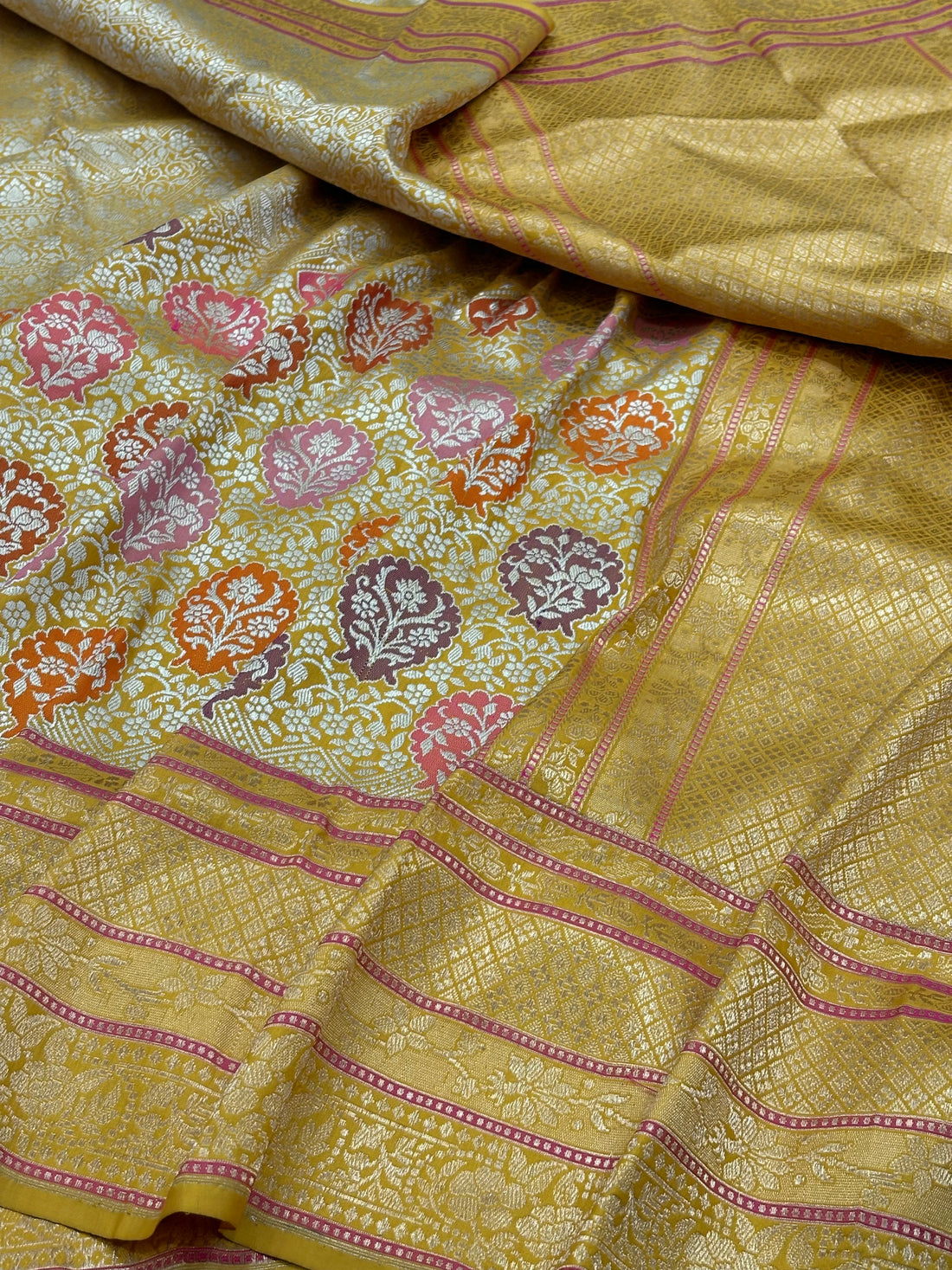 Yellow Banarasi Handwoven Khimkhab Silk Saree