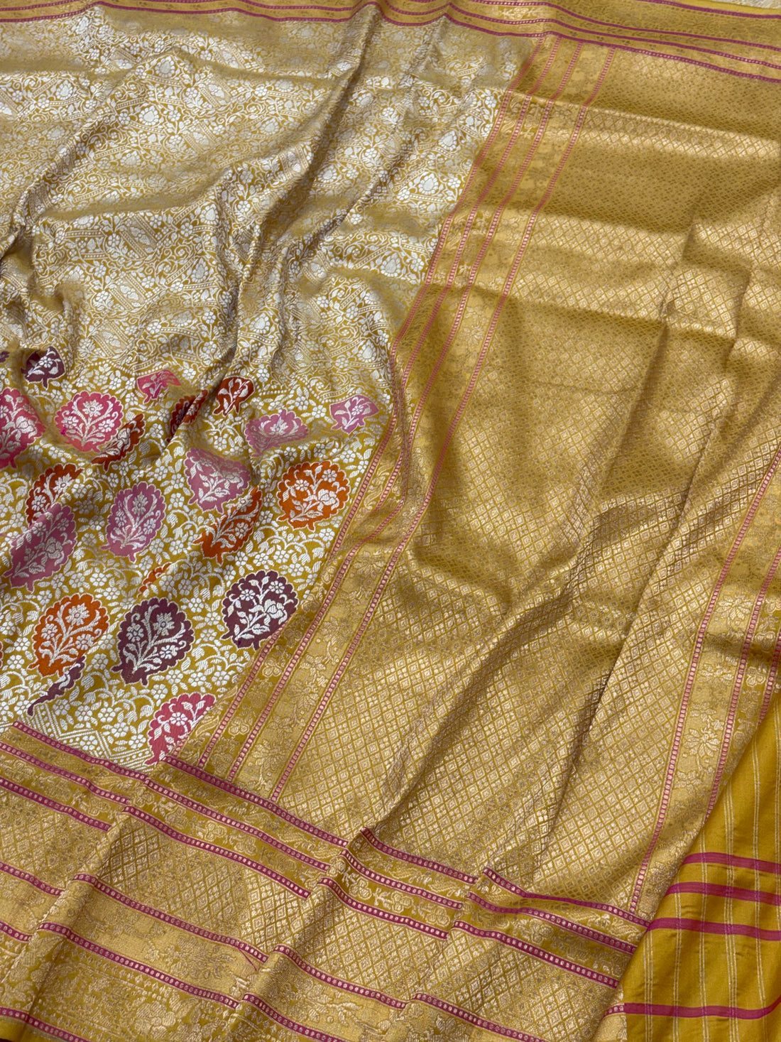 Yellow Banarasi Handwoven Khimkhab Silk Saree