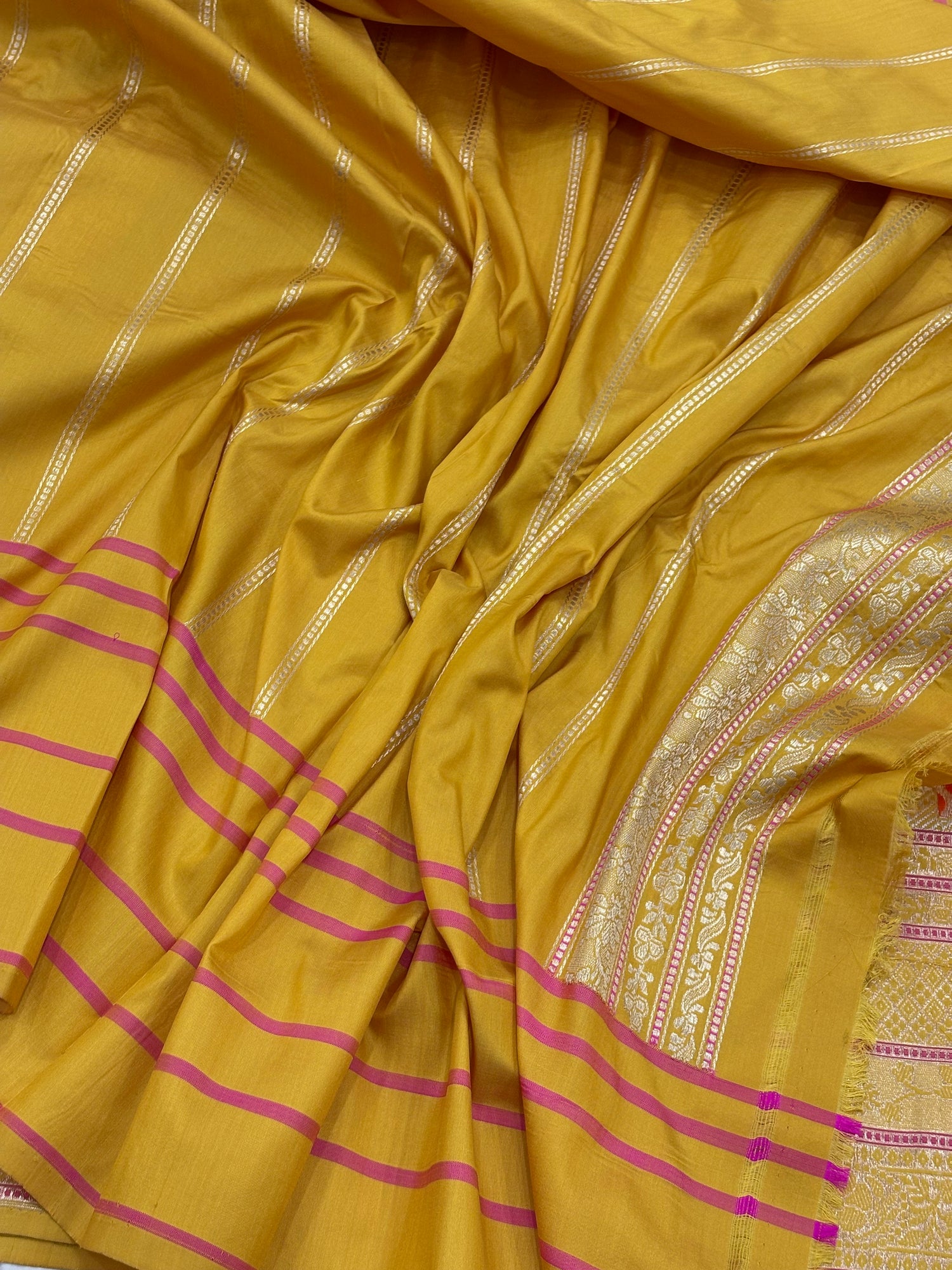 Yellow Banarasi Handwoven Khimkhab Silk Saree